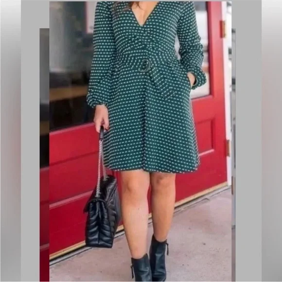 Maeve by Anthropologie ~ Malta green V-neck Lined Long Sleeve Dress | Sz Medium - Picture 9 of 12